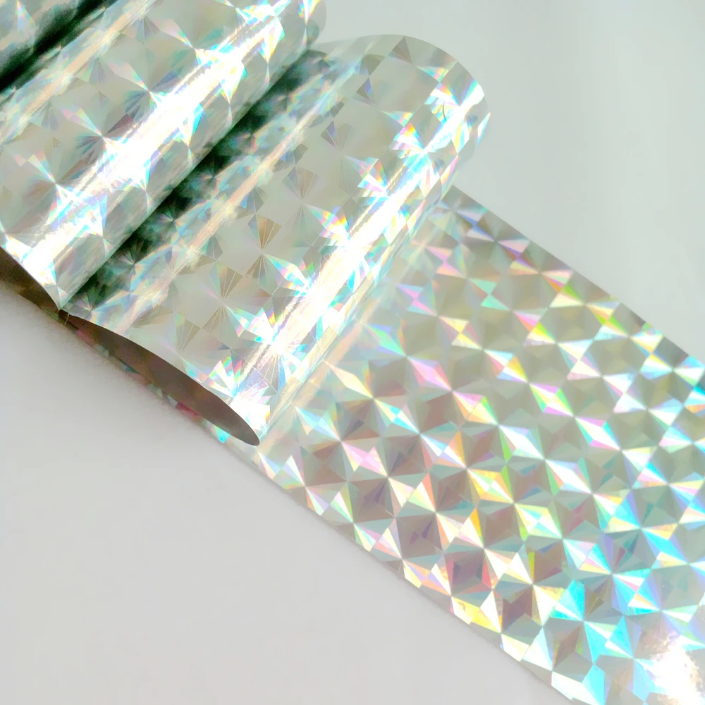 100Cm Laser Zilver Nail Stickers Holografische Diamond Shape Transfer Folie Voor Ontwerp Dame Nail Art Manicure Gereedschap