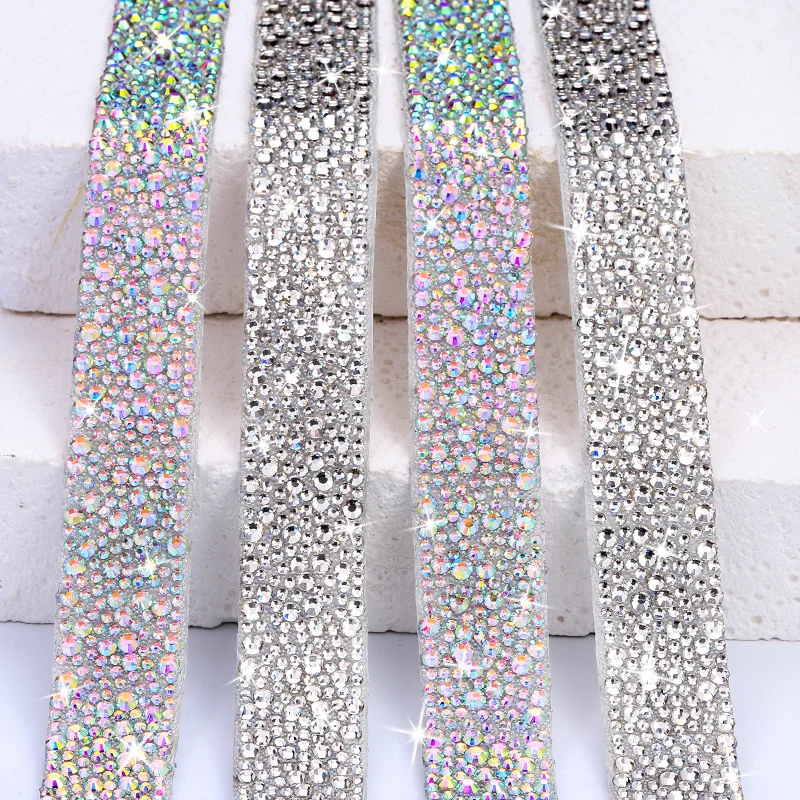 DUCTYSTAL 20mm Rhinestone Trim Samoprzylepna błyszcząca naklejka z kryształu górskiego do dekoracji odzieży DIY Crafts