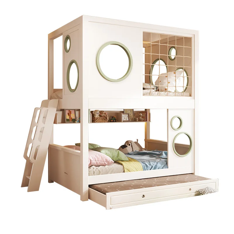 

All solid wood children's bed All solid wood two-layer children's bed Upper and lower bunk beds High and low Mother and child