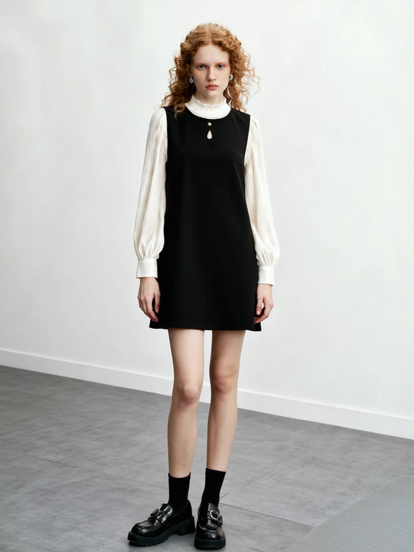 Heben Bla Chaleco de capas con cuello redondo y diseño hueco para mujer, estilo francés, tela suave y transpirable, falda de línea A