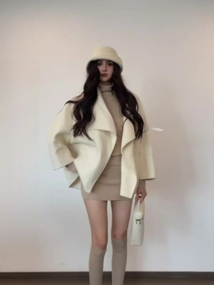 

Ele Briti Sle High Collar Loose Long Coat Women's Cloak Bodycon Dr Two Piece Set Faionable Commute Coat