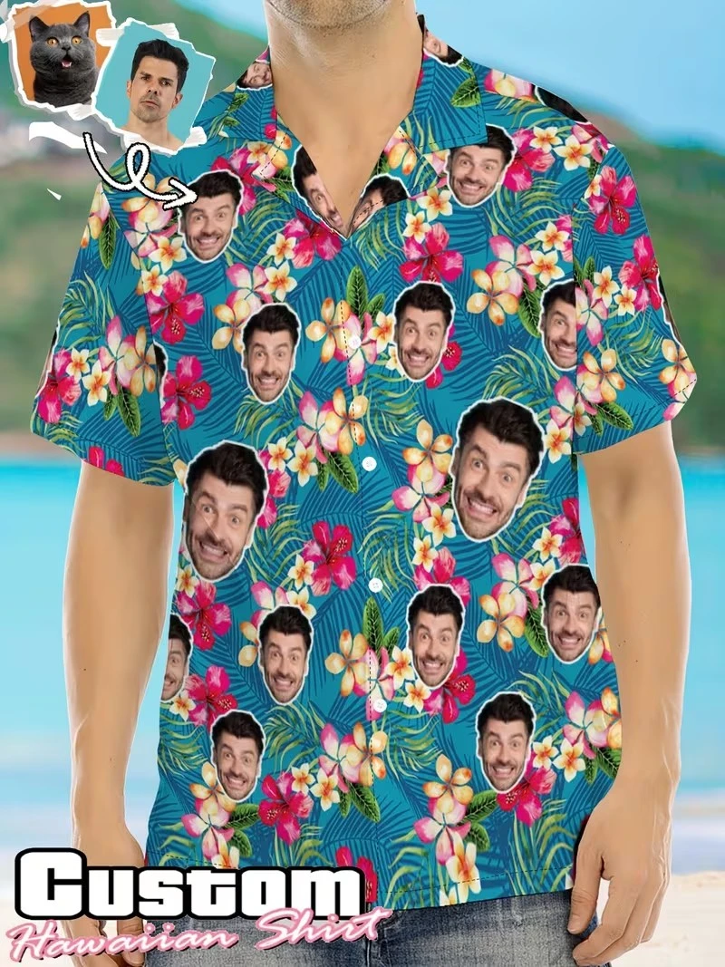 

Funny Novelty Custom Face Hawaiian Shirt Tropical Floral 3d Print Personalized Photo Vacation Beach Aloha Shirts Women Blouses