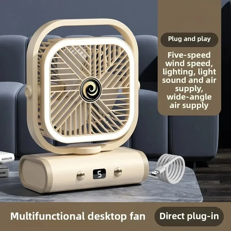 Outdoor Fan Shaking Head Silent Hanging Tent Summer Camping Extra Long Range Charging Desktop Lighting Fan