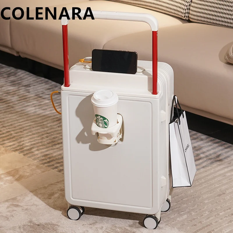 

COLENARA Wheeled Luggage USB Charging 20" Boarding Case Unisex 22"24" ABS+PC Trolley Case with Cup Holder Cabin Suitcase