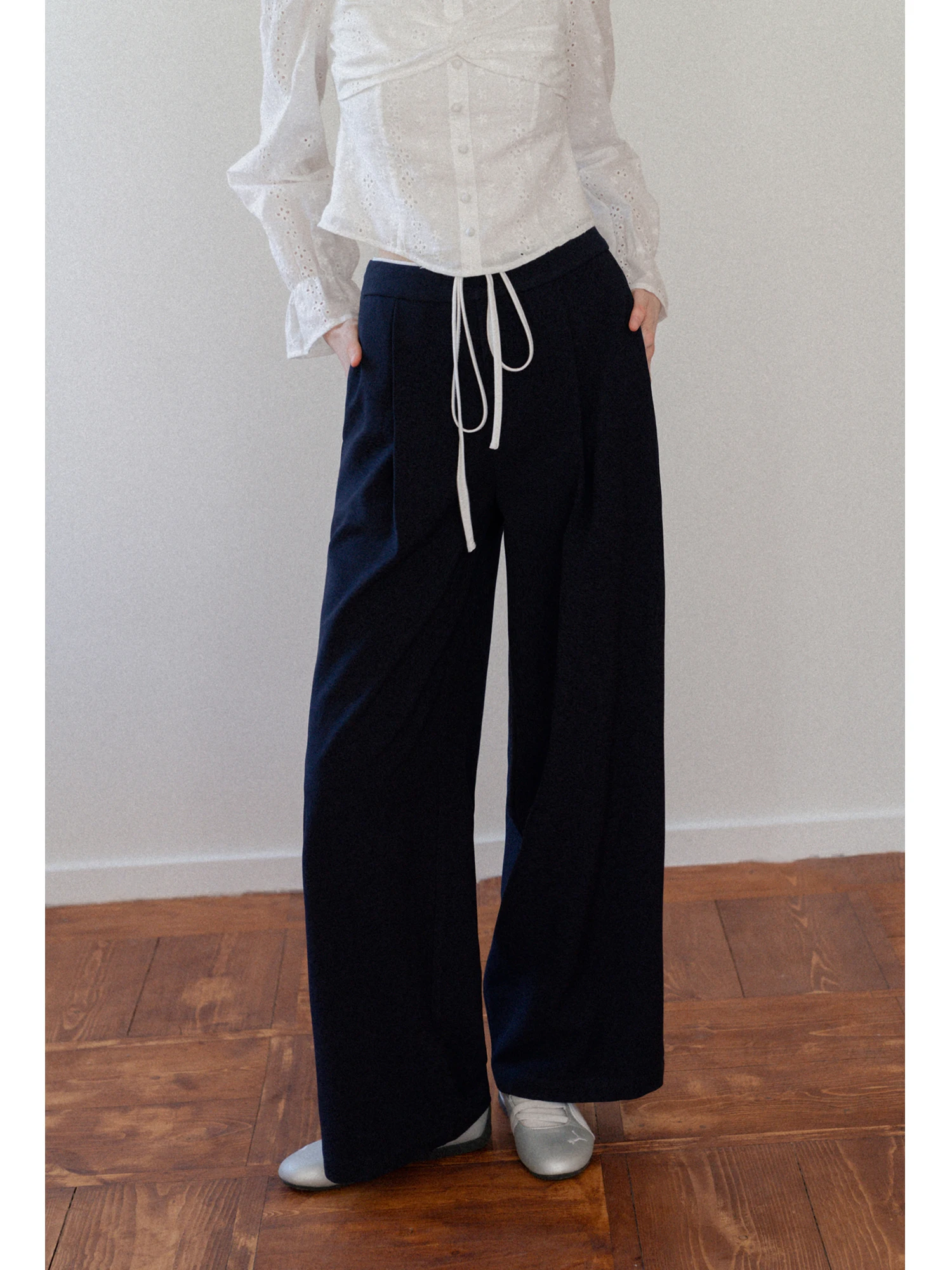 

Повседневные свободные брюки с широкими штанинами, дизайн с цветовыми блоками, простые прямые брюки для офиса, с высокой талией, из смесового полиэстера, цвет Eggka Blue