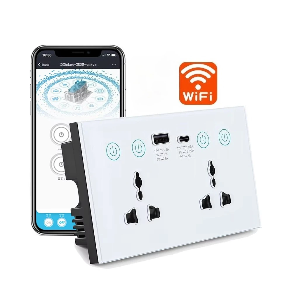 with Usb Charging Port and Type C Zigbee Switch Tuya UK WIFI 147 Size Smart Socket Power Statistics Remote Control