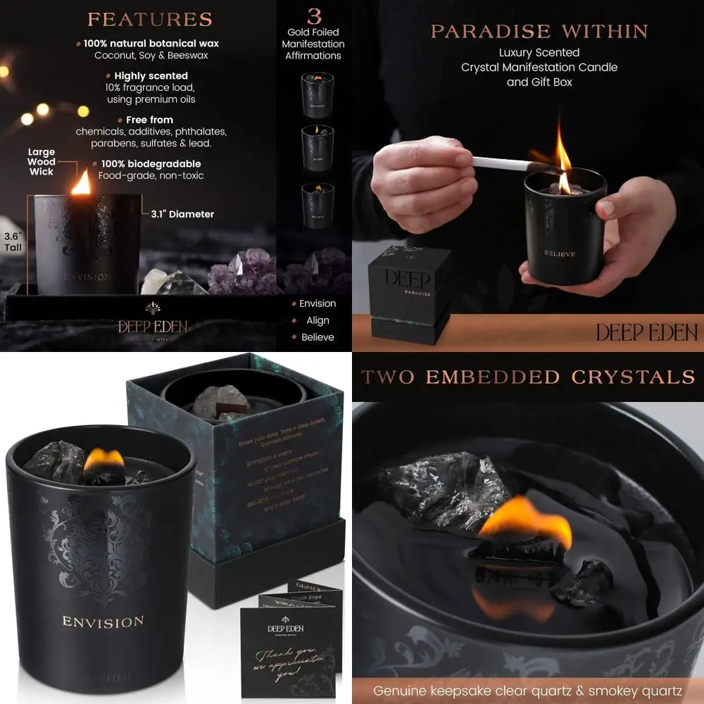 

Black Orchid & Pine Moss Scented Crystal Candle - Luxury Manifestation Candle with Smoky Quartz and Clear Quartz Crystals - 7.4o