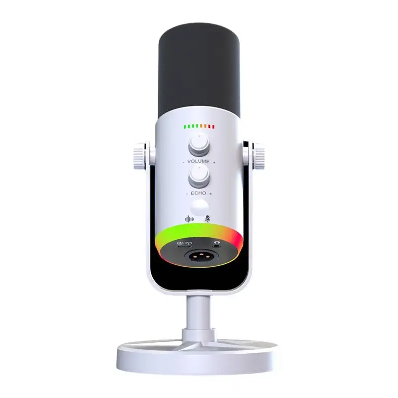 Microfone Gamer AB25-RGB USB Dinâmico para Computador, Condensador, para Podcast, Transmissão ao Vivo e Jogos, Branco