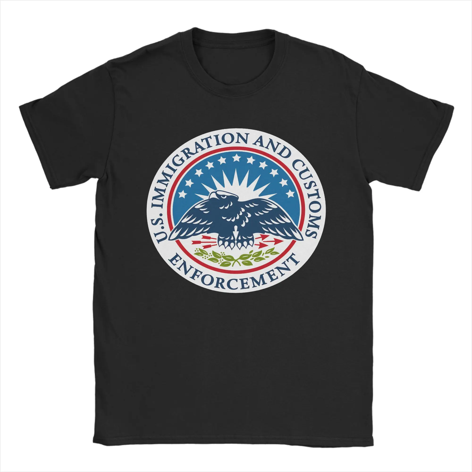 Immigration and Customs Enforcement  ICE  Men's T Shirt  Vintage Tees Short Sleeve Crewneck T-Shirt Pure Cotton Clothes