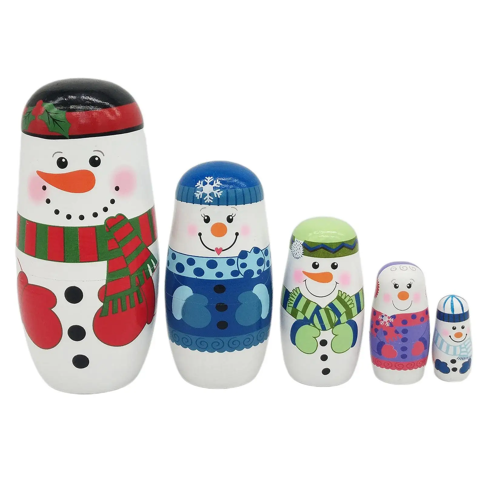 Snowman Matryoshka Russian Nesting Dolls Babushka Wooden Set 5 Pcs