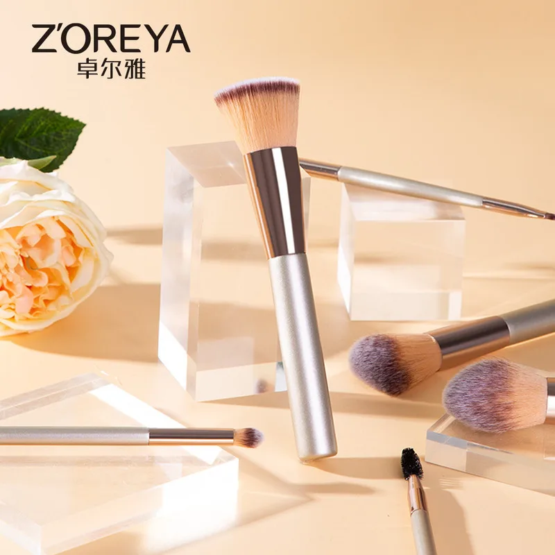 Zoreya nuevo juego de belleza color champán, sombra de ojos en polvo, pincel labial, herramientas de maquillaje y un juego completo de 10 brochas de maquillaje