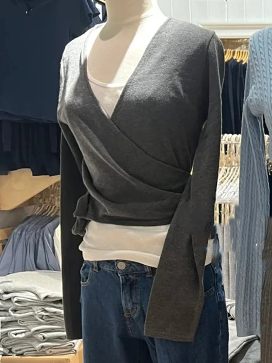 

Lace-up Knitted Mohair Sweater Cardigan Women Autumn V-neck Long Sleeve Cute Sweaters Preppy Style Knitwear Crop Tops