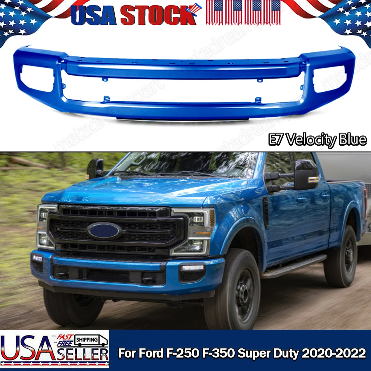 For Ford F250 F350 Super Duty Front Bumper Assembly With Fog Lights Holes 2020 2021 2022 Front Bumper Face Bar Velocity Blue E7