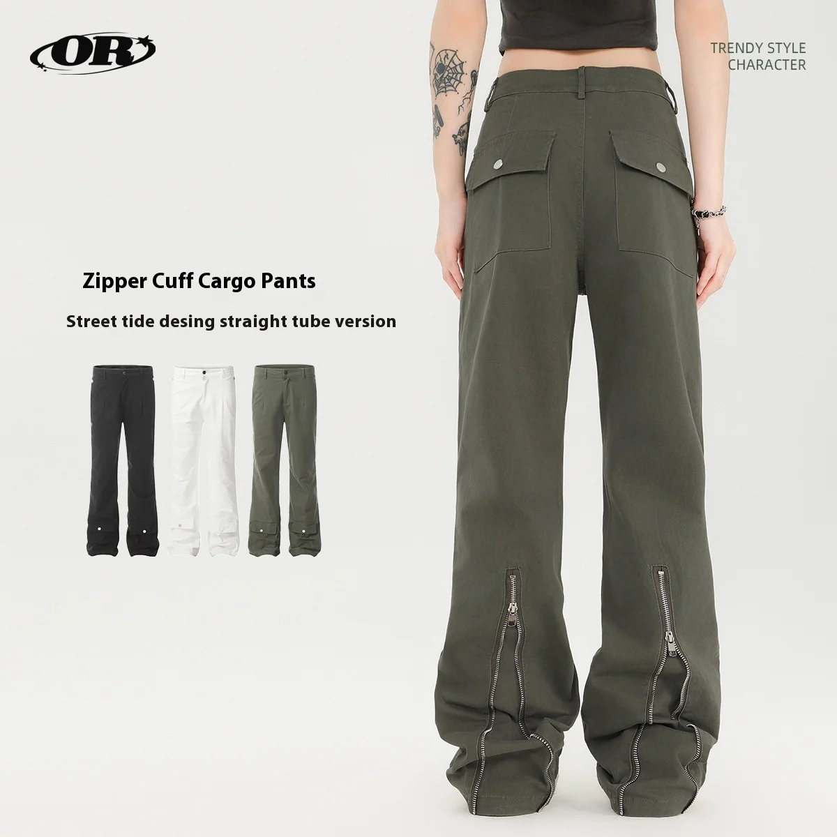 

OR FL Street Trend Desing Zipper Trouser Leg American Style 97 Cotton Women Cargo Trousers Y2k Trendy Brand Staraight Slacks