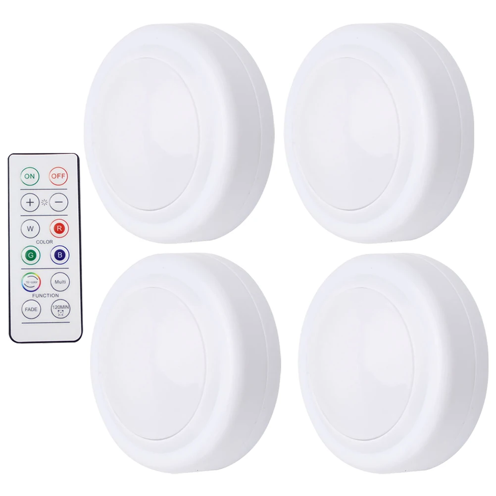 

4pcs Remote Control Night Light Operated LED Lights Without Wiring for Under Cabinet Shelf Puck Solar Lighting