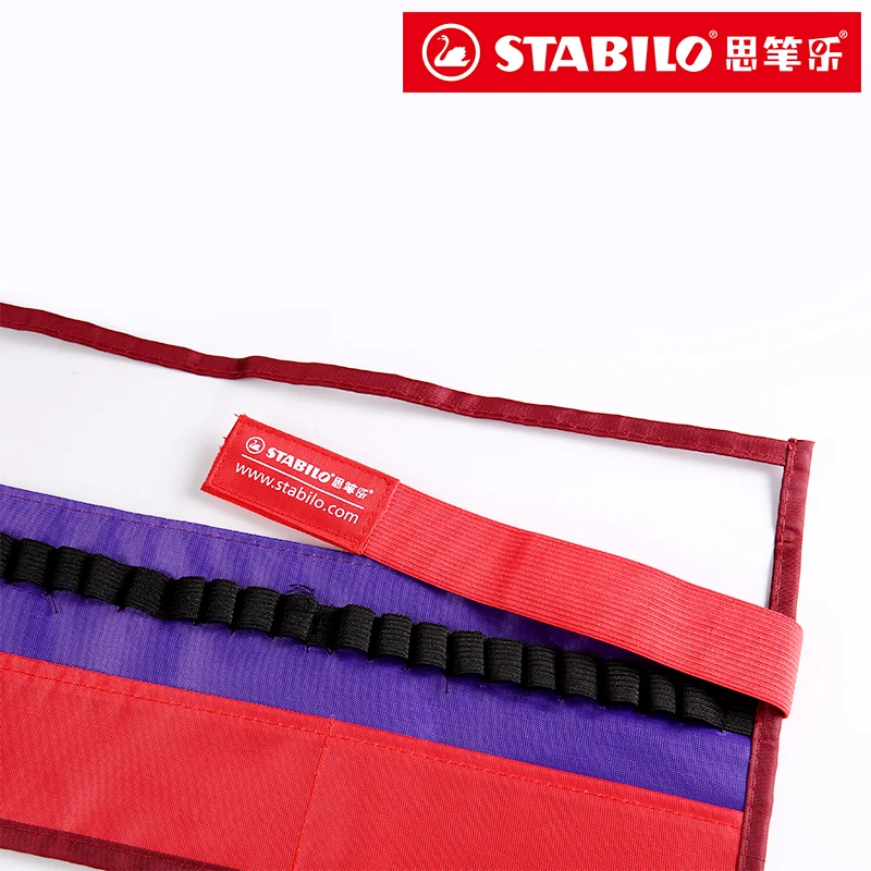 STABILO Pen Bag 30 Holes Roll Up Pencil Case School Supplies Multi-functional Storage Roller Blind With Zipper Bag