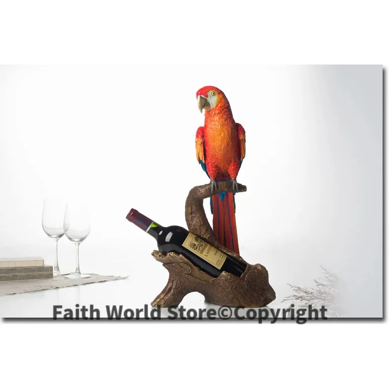 2025 Large-TOP Unique collection ART gift-Christmas home office bar Decoration-Good luck Parrot Wine rack color brass sculpture