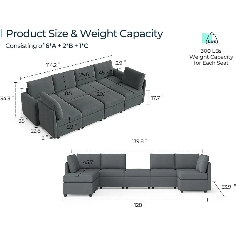 Modular Sectional Sofa, U Shaped Sectional Couch with Storage, Ottomans, Oversized Modular Sectionals Sleeper Sofa