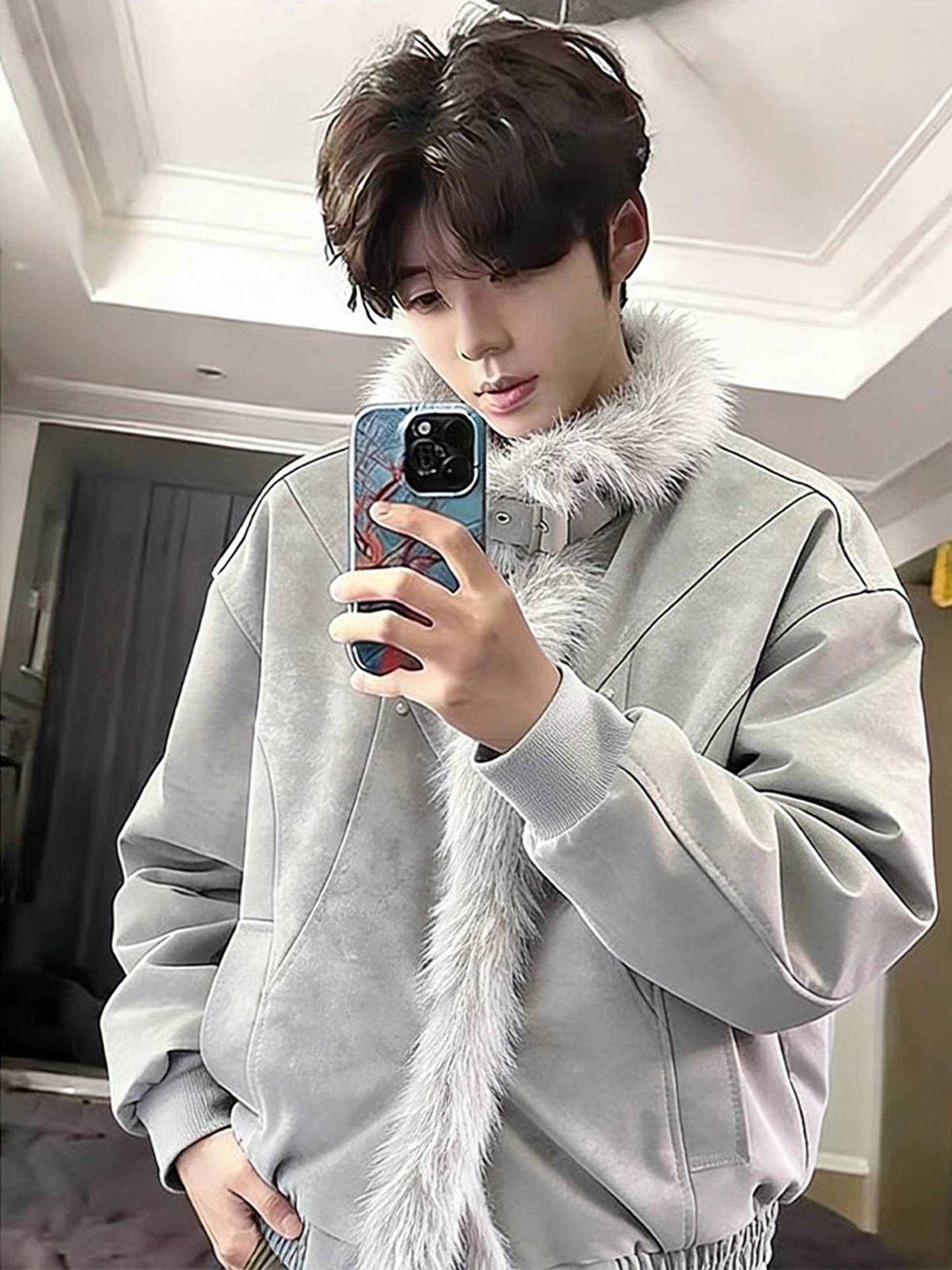 

Ретро-куртка в американском стиле из искусственной кожи с воротником-стойкой и хлопковой подкладкой, мужская зимняя модная брендовая куртка с деконструированным пэчворком, короткая, хлопковая.