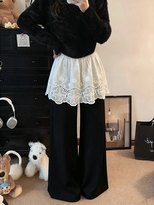 

Женская многослойная юбка-миди больших размеров с кружевным подолом, осенне-зимняя новинка, в корейском стиле, с вырезами, скрывающая бедра