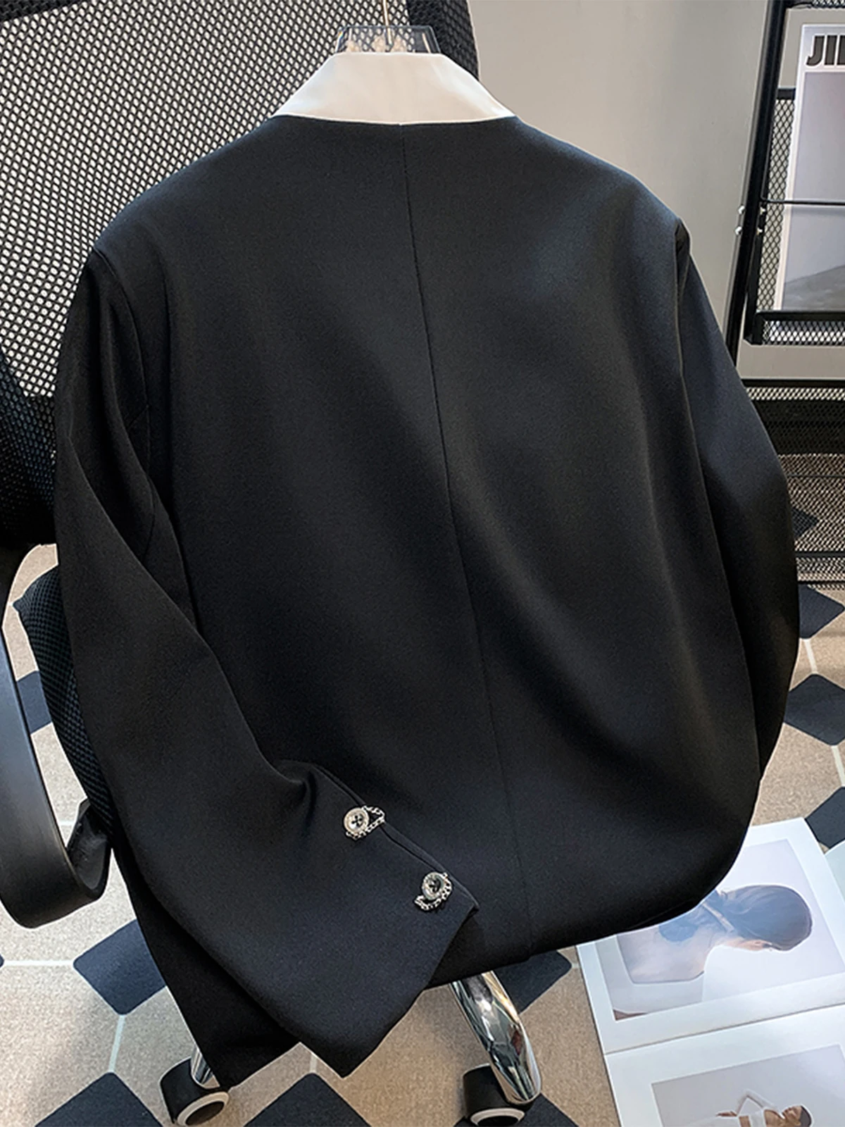 

New Chinese Sle Men's Bla Jaet Casual Small Western Sle Pad oulder Color Blo Stand Collar Haome Zhongan Coat