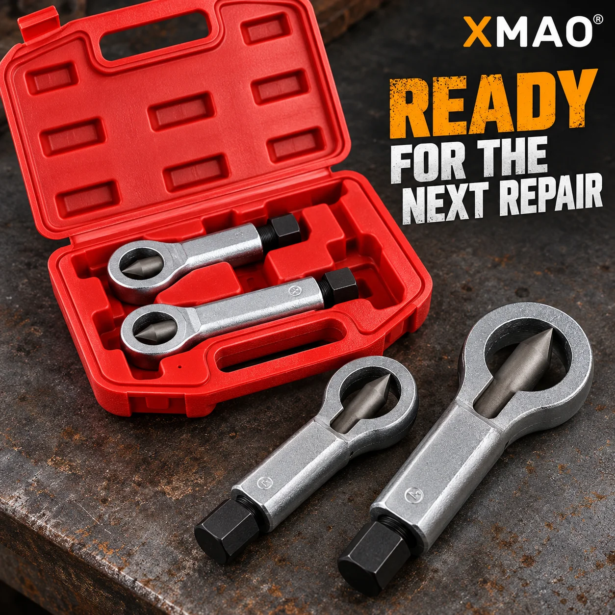 Manual Nut Splitter 4-Piece Set for Rusted Hex Fasteners, Adjustable Screw-Drive Nut Breaker Tools for Garage and Home Repair