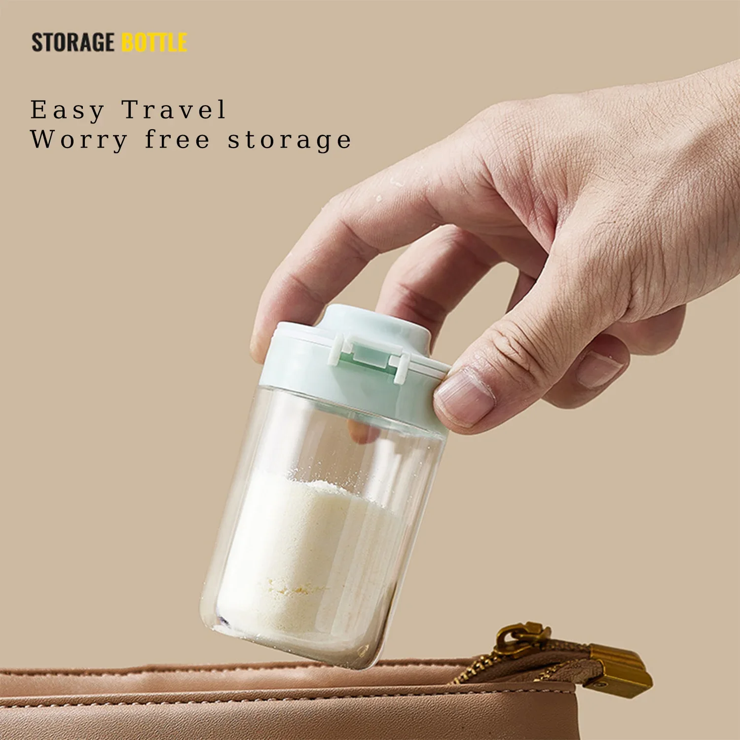 Contenedor portátil de leche en polvo para bebé de 80ml, dispensador con tapa de doble apertura con cuchara, caja de almacenamiento de viaje con una sola mano