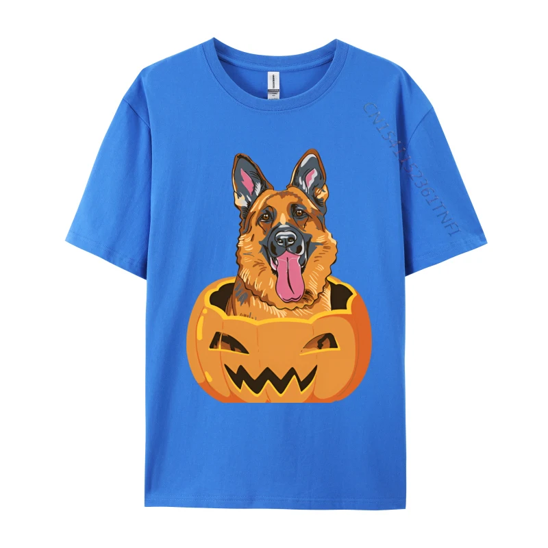 Cute Student Top T-shirts German Shepherd On Pumpkin Lazy Hallo T-shirt Black Europe Tops T Shirt Cotton Street