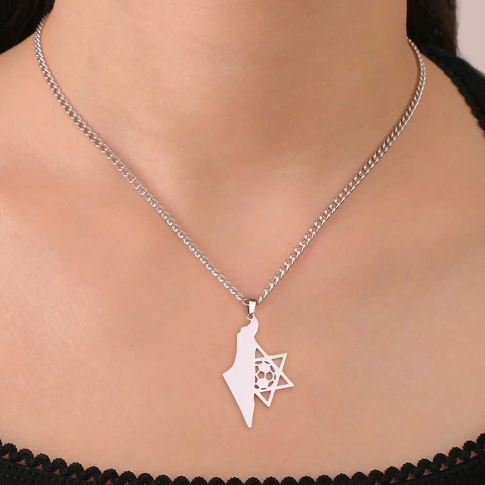 My Shape Stainless Steel Israel Necklaces Jewish Hexagram Magen Star of David Charms Football Soccer Chain Jewelry Judaica Gifts