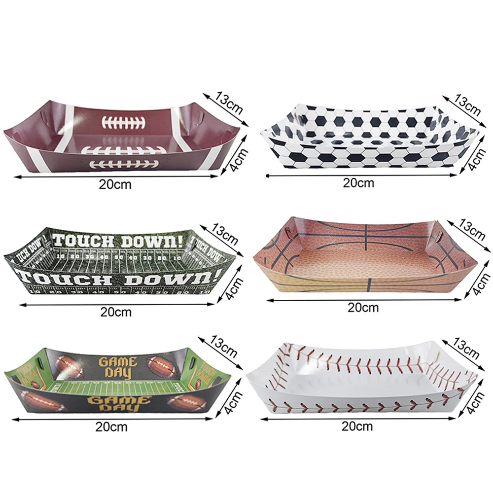 6/12/24pcs Sports Themed Party Paper Food Trays Football Basketball Baseball Food Trays for Sport Party Decoration Baby Shower