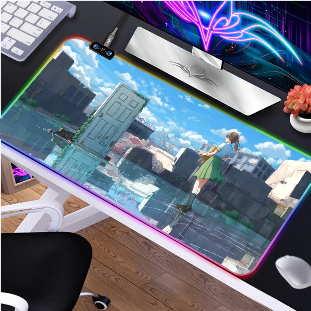 Suzume No Tojimari RGB Mouse Pad Large Pc Accessories Mousepad Gamer Deskmat Kawaii Computer Offices Desk Gaming Mats Mause