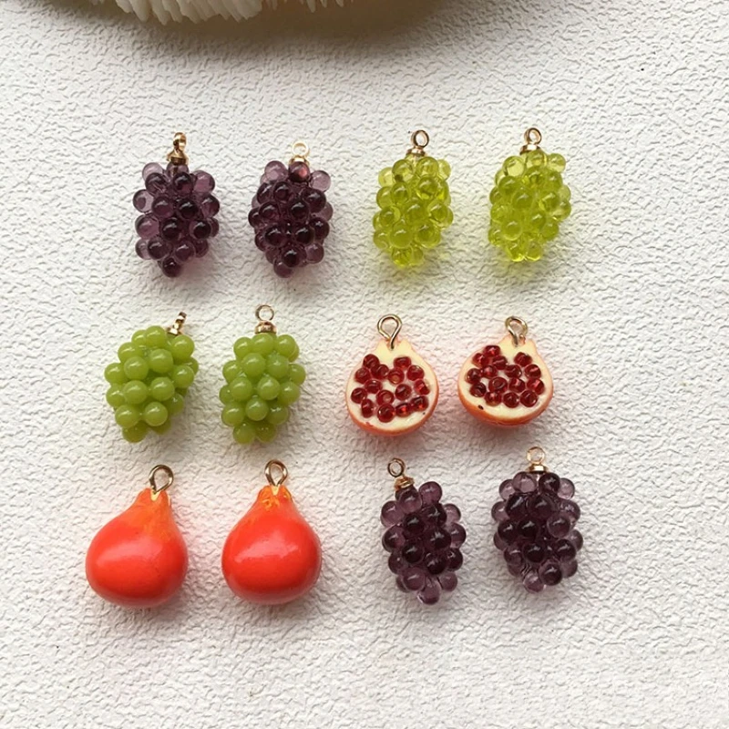 10Pcs Mini Resin Fruit Charms Simulation Grape Pomegranate Pendants DIY Earrings Necklace Accessories