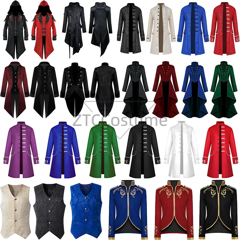

Mens Medieval Retro Party Costume Mid-Length Halloween Swallowtail Monk Dress Stage Performance Jacket Top