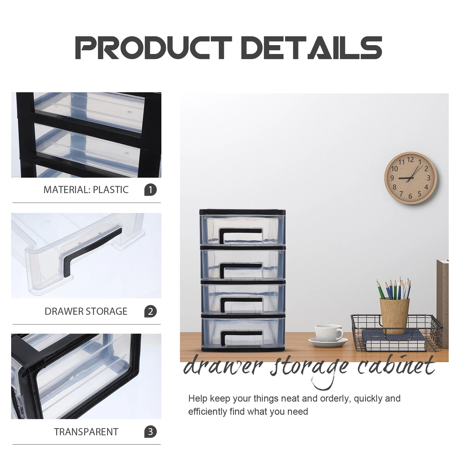 

Four-Layer Drawer Type Storage Cabinet Plastic Portable Multi-Deck Dustproof Organizer for Desktop Storage Box