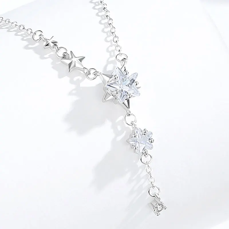 

Charming 925 Sterling Silver Stars Studded Pendant For Women Clavicle Necklace Gifts