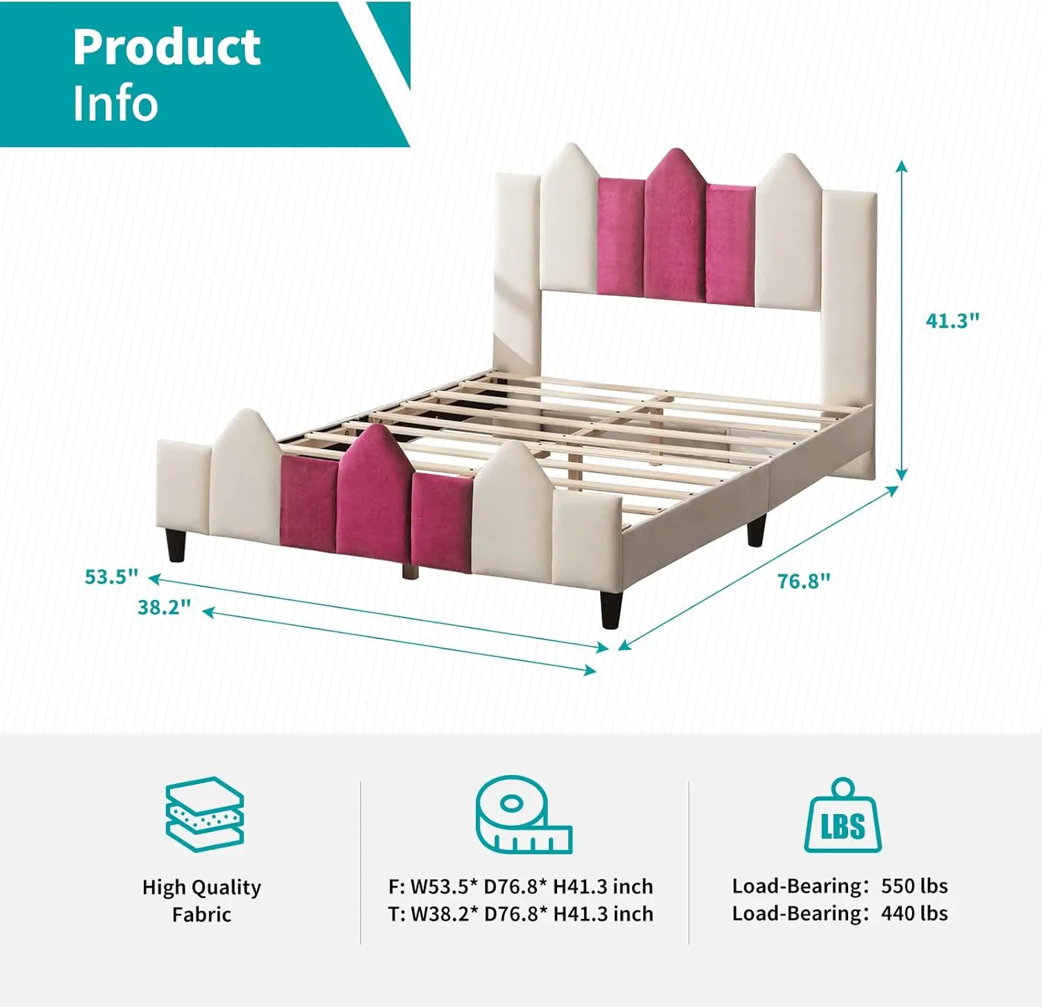 Telai letto completi per bambini, piattaforma letto imbottita in legno con testiera, camera da letto per bambini letto per bambini, senza bisogno di molle, facile As