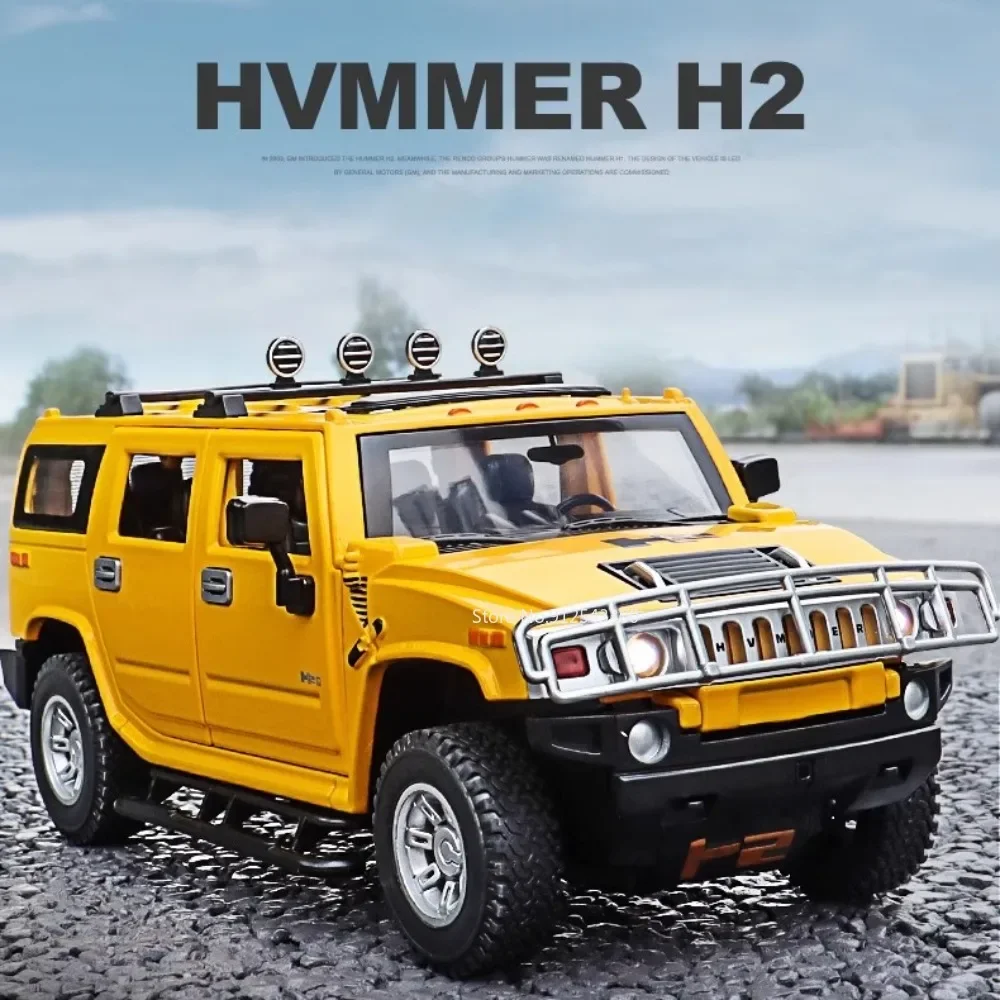 1:24 Hummer H2 Auto Modell Spielzeug Zurückziehen Stimme Licht Simulation Geländewagen Jungen Spielzeug Modelle Metall Druckguss ornamente Geschenke