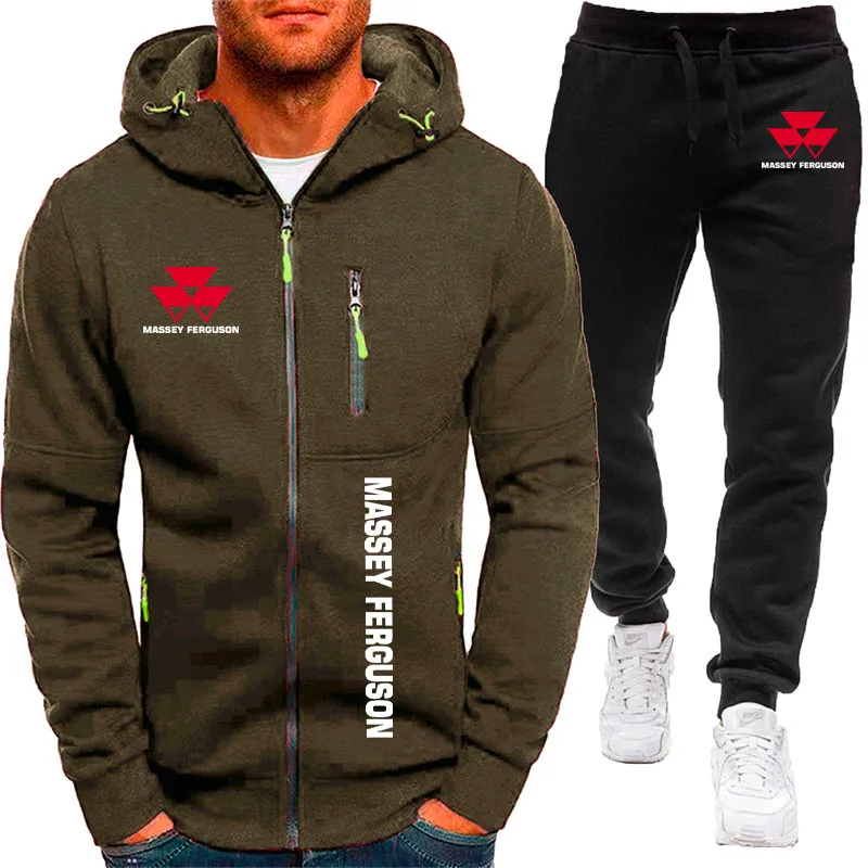 Massey Ferguson รถแทรกเตอร์การเกษตรผู้ชายซิป hoodie ชุดฤดูใบไม้ร่วงสบายๆพิมพ์ Hip Hop Harajuku เสื้อ + กางเกง 2 ชิ้นชุด