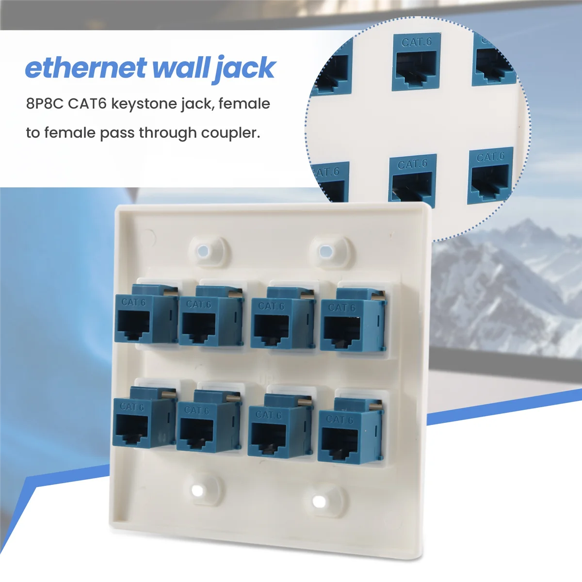 Ethernet Wand platte 8 Port - Double Gang Cat6 RJ45 Buchse Netzwerk kabel Frontplatte Buchse zu Buchse-Blau