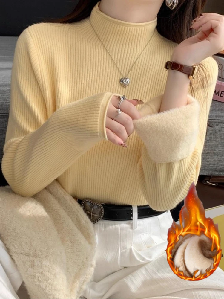 المرأة الدافئة محبوك قاع البلوز ضئيلة الكورية نمط بسيط قاعدة طبقة البلوز قطعة واحدة المخملية الياقة المدورة رشاقته سترة