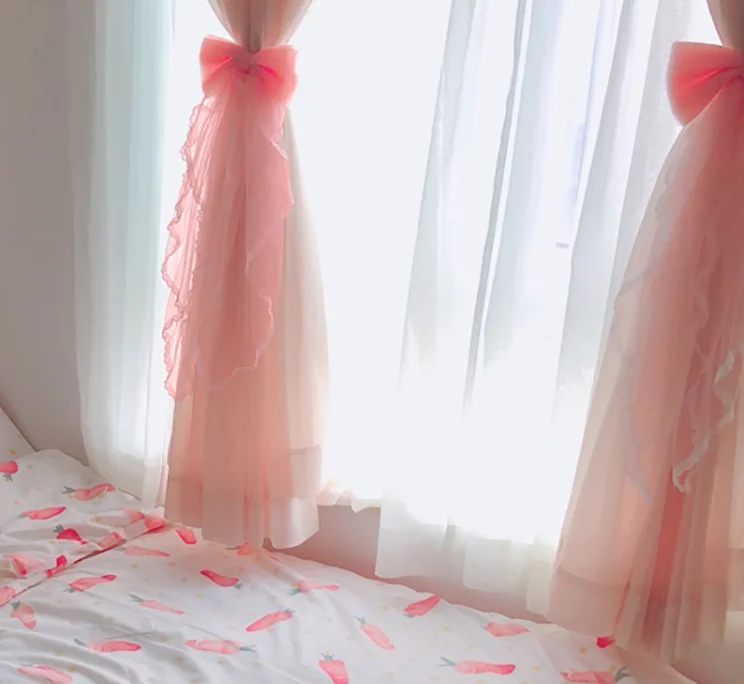 Lovely Sheer Gauze Window Curtain Strap Tying Buckle White Lace Bow-knot Clip Belt Tied Sweet Curtain Tieback Wedding DecorLA291
