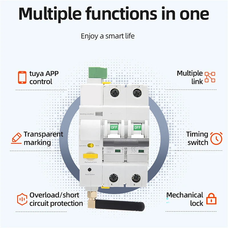 230V 63A Wifi Smart Circuit Breaker Remote Control Short Circuit Protection Timed Switch With Auto Reclosing Function 1P/2P/1P+N