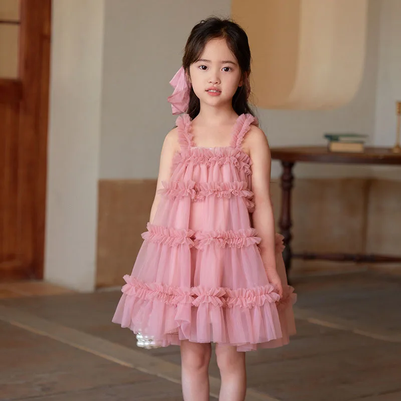 Summer Baby Girls Lace Tutu Dresses Children Sleeveless Sling Dress for Kids Girls Princess Dress Wedding Party Birthday Outfits