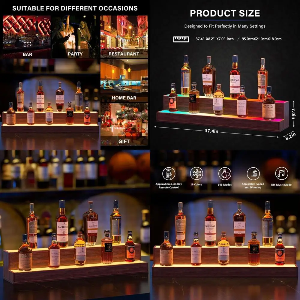 

Adjustable 2-Tier Glass Shelf LED Liquor Display Cabinet for Home Bar or Restaurant
