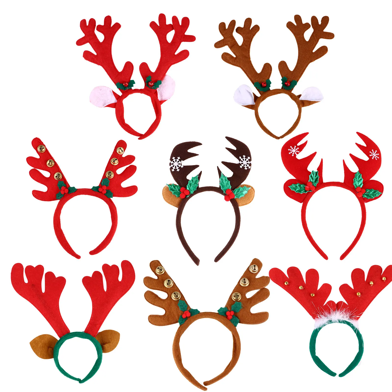 

8pcs Antler Headband Party Favor Hair Hoop Clasp Xmas Party Supplies Christmas Costume Prop Lightweight Comfortable Gifts