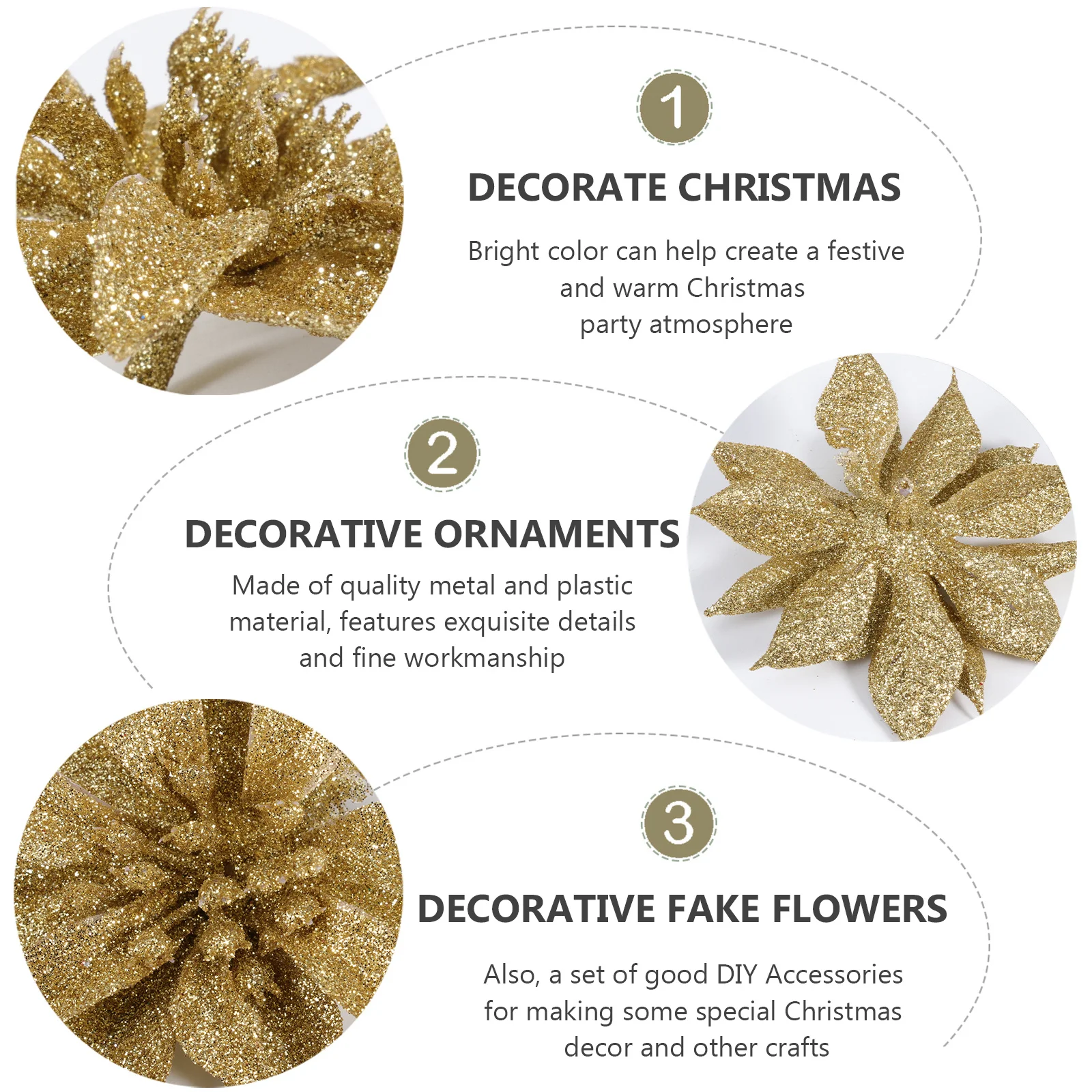 12Pcs Christmas Tree Pendant Glitter Flower Hanging Decorations for Xmas Wedding Party Home DIY Supplies Flower Pendant