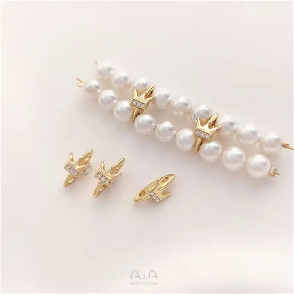 

14K gold coated zircon bow crown peach heart double row pearl spacer diy hole bead bracelet accessory