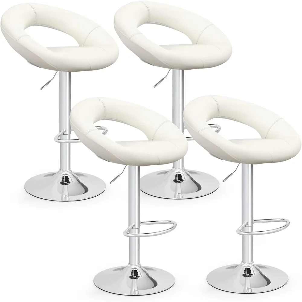 

Height Adjustable Bar Stools Set of 4,Swivel Counter Stools w/Hollow Back& Footrest,Heavy-Duty Metal Frame UpholsterePub Stools