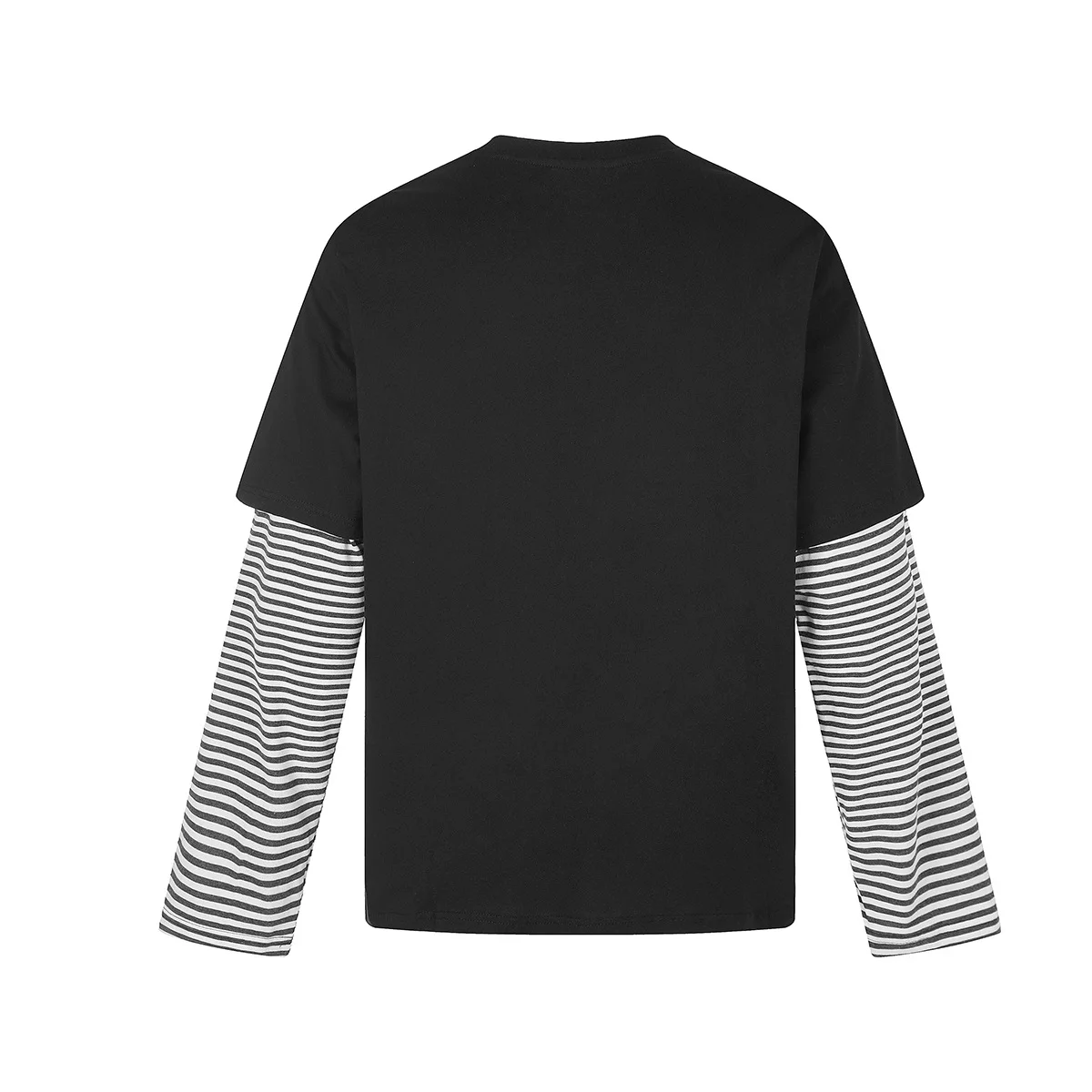 MWJLPWQ 2026 Autumn New Street Style Striped T-Shirt Male Faux Two-Piece Washed Vintage Tee Round Neck Base Tops Autumn 20073