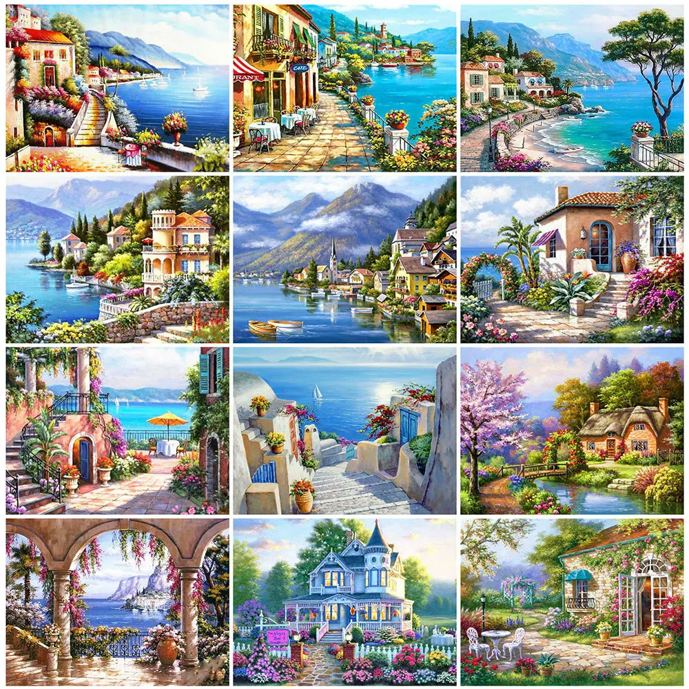 

HUACAN 5D Diamond Painting House Diamond Embroidery Full Square Rhinestones Mosaic Landscape Home Decoration